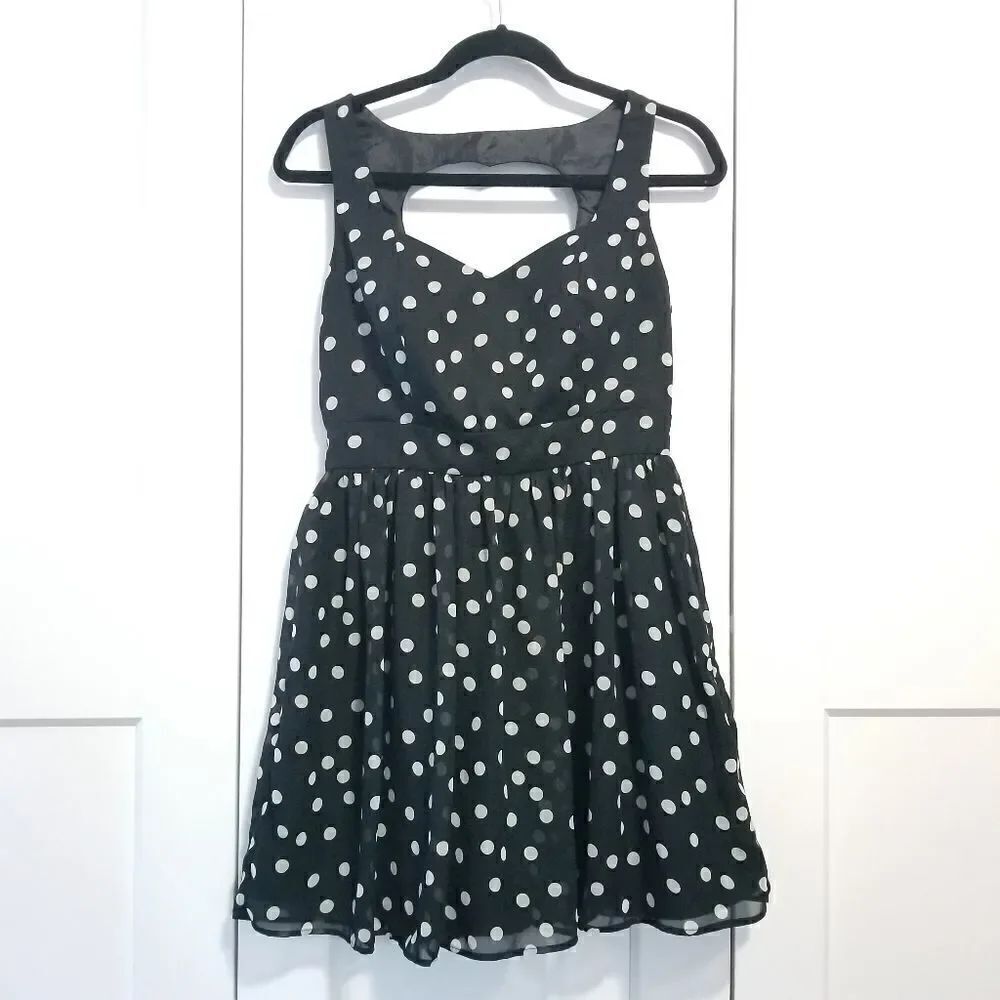 Wet Seal Black White Polka Dot Mini Dress Cutout Back Size M